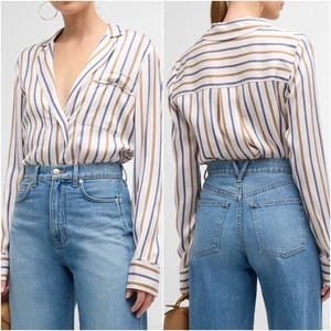 Veronica Beard Size 6 Lusanne Striped Satin Long Sleeve V-neck Blouse Top - Picture 1 of 5