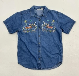 VTG Cabin Creek Women Denim Embroidery Fishing Bears Shirt Short Sleeve S CUTE - Bild 1 von 3