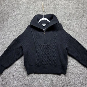 Maglione Nili Lotan maglia cavo donna XL nero pescatore lana 1/4 zip pullover - Foto 1 di 13