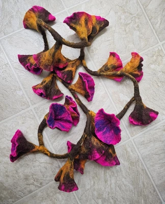 Merino hecho a mano fieltro bufanda "glorias de la mañana" caramelo oro rosa púrpura Foto 1 de 4