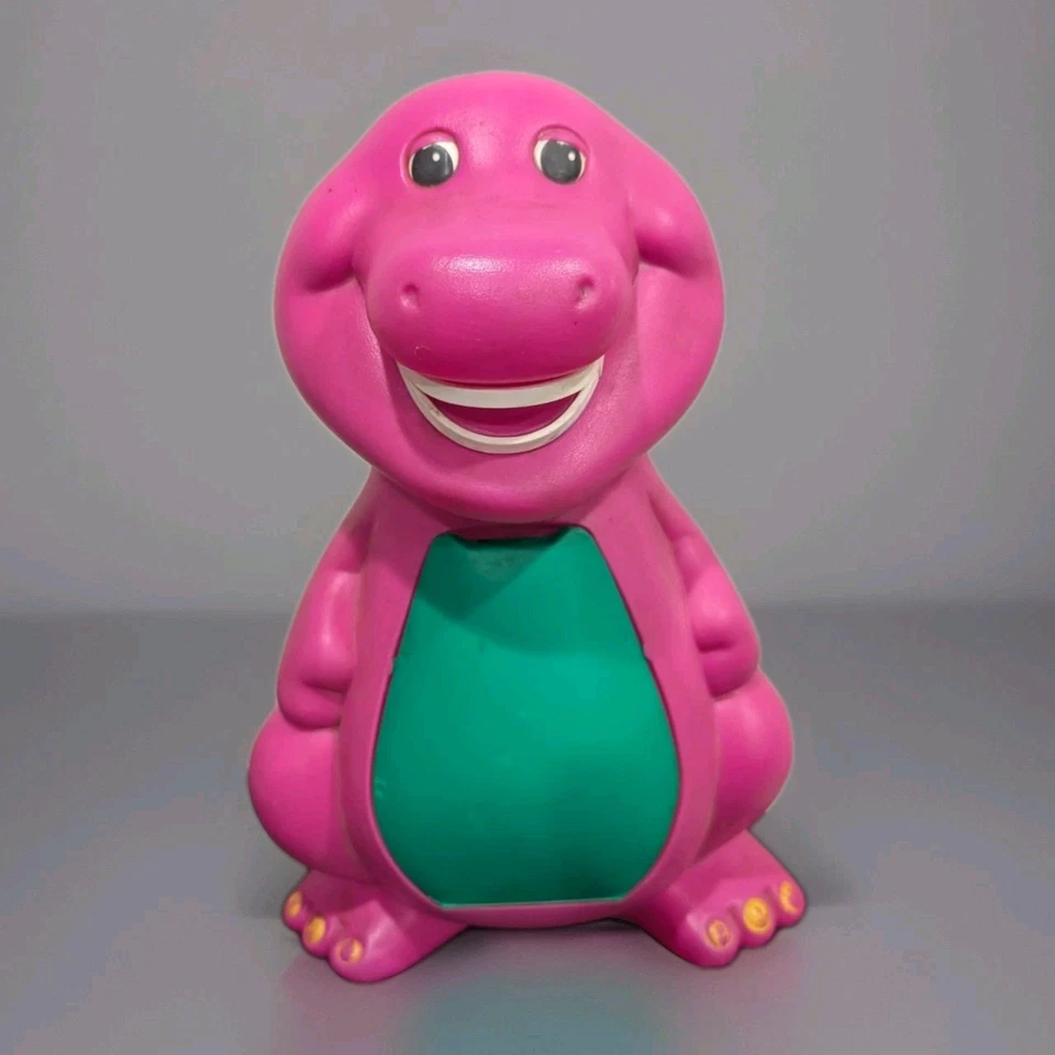 Figura contenedor de almacenamiento de plástico Barney el dinosaurio púrpura 1993 vintage 14" PBS Foto 1 de 4