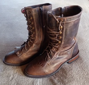 Botas Laredo Para Mujer Talla 6.5M Sara Rosa 8" Marrón Western Envejecidas Con Cordones/Cremallera - Imagen 1 de 7