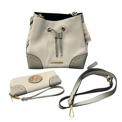 MKF Collection Callie Bucket Bag Two Tone Grey Handbag By Mia K. & Wristlet Set - Image 1 of 4