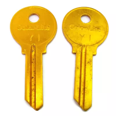 2-pcs Y1 YELLOW Anodized Aluminum Key Blanks Cole National Color-Lite NOS U.S.A. - Image 1 of 2