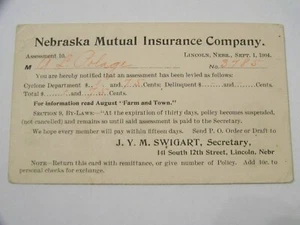 Lincoln Nebraska NE Mutual Insurance Company a Alexandria Nebraska 1904 - Imagen 1 de 2