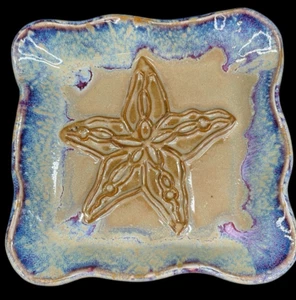 MCM Studio Pottery Starfish Drip Glaze Ashtray Candy Trinket Dish Blues & Browns - Picture 1 of 3