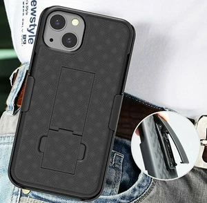 Per iPhone 13 (6,1") - Custodia rigida ibrida nera con clip da cintura - Foto 1 di 6