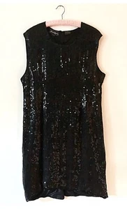 Vtg 80s Jewel Queen Black Sequin Sleeveless Sheath Dress XL - Picture 1 of 5