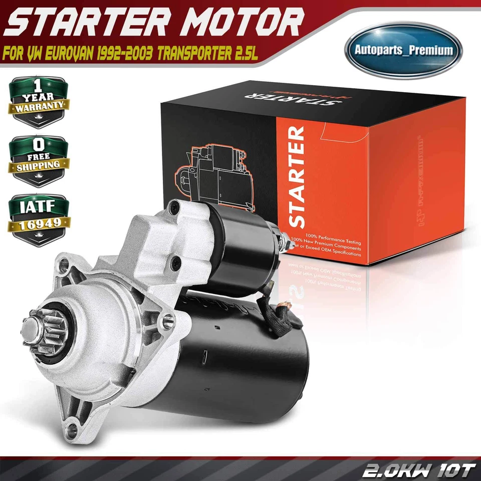 Nuevo motor de arranque para Volkswagen Transporter EuroVan 92-03 2,0 kW/12 voltios CCW 10T Foto 1 de 4