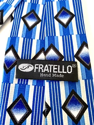 Corbata de cuello clásica hecha a mano Fratello azul gris diamante geométrico Art Deco Foto 1 de 4