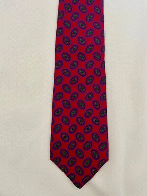 Corbata Perry Ellis Portafolio Geométrica Hecha a Mano Roja Azul Verde Seda Foto 1 de 4