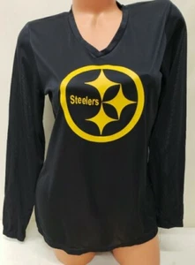 01210 Womens Ladies PITTSBURGH STEELERS V-Neck Long Sleeve POLYESTER Shirt New - Picture 1 of 1