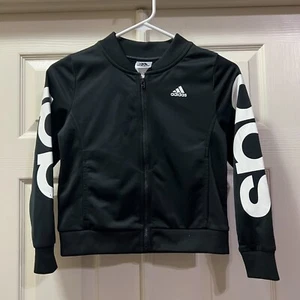 Rare Adidas Kids Youth Full Zip Black & White Track Jacket w/Sleeve Print Size S - Picture 1 of 9