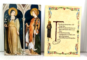 Vintage Bookmark Prayer Card Casa Editrice Francescana God Bless & Saints 2pk - Picture 1 of 3