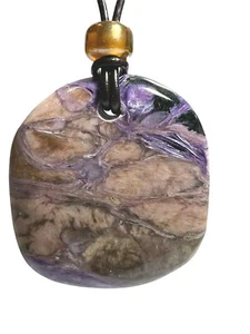 Charoit Unisex Anhänger Halskette 44 mm schwarz Lederband Edelstahl Verschluss - Bild 1 von 9