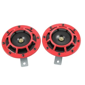 RED SUPER LOUD BLAST TONE GRILL MOUNT 12V ELECTRIC COMPACT CAR HORN 335HZ/400HZ - Picture 1 of 5