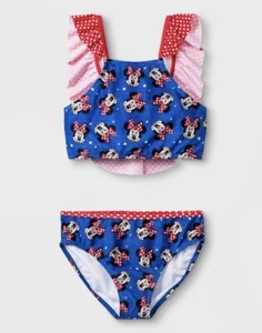 NWT Disney Minnie Mouse 2 Piece Bikini Red  Blue Patriotic Girls Size S UPF 50 - Picture 1 of 3