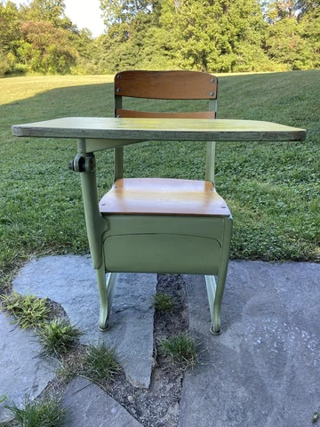Vintage Childs Metal Chair with Desk Cover