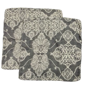 Pottery Barn Gray Euro Sham 24" Square 2 pc Set Gray Alana Medaillon Scroll (7) - Bild 1 von 13