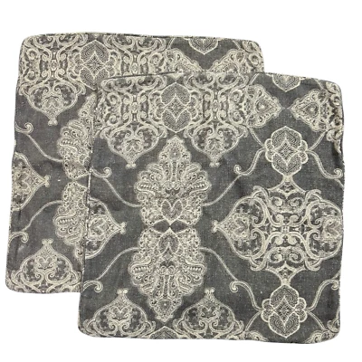 Pottery Barn Gray Euro Sham 24" Square 2 pc Set Gray Alana Medallion Scroll (7) - Image 1 of 4