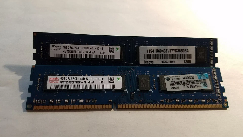 Hynix 8GB(2X4GB) PC3-12800 DDR3-1600MHz nonECC Unbuffered CL11 240-Pin DIMM D-RK - Image 1 of 1