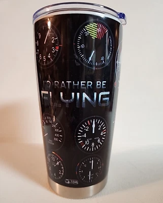 Copo isolado de aço inoxidável I'd Rather Be Flying preto controles de cockpit - Imagem 1 de 4