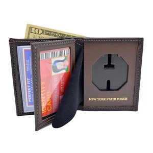Perfect Fit NYSP Brown Badge Wallet NY State Police Trooper Leather Bi-Fold - Picture 1 of 5