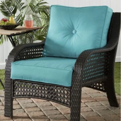 Blue Out Door Chair Deep Seat Back Cushion Pad Set Patio Furniture Durable Comfy - Image 1 of 4