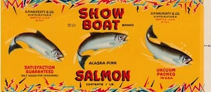SHOW BOAT BRAND - HALFERTY SALMON CAN LABEL - 1930s - ART DECO - Picture 1 of 1