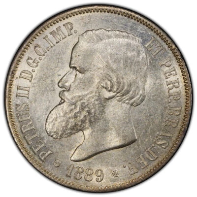 1889 Pedro II Brazil Silver 2000 Reis PCGS MS61 Silver KM# 485 Bentes#621 Graded - Image 1 of 3