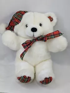 Cuddle Wit White Bear Plush Plaid Hat Bow 14 Inch Stuffed Animal Toy - Picture 1 of 8