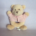 Disney Store Winnie the Pooh in Pink Jacket Ring Rattle Baby Soft Plush Toy. 