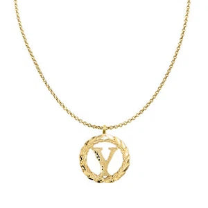 Genuine 14k Yellow Gold 0.78" Wreath Initial Letter Y Pendant Necklace 16" - 22" - Picture 1 of 8