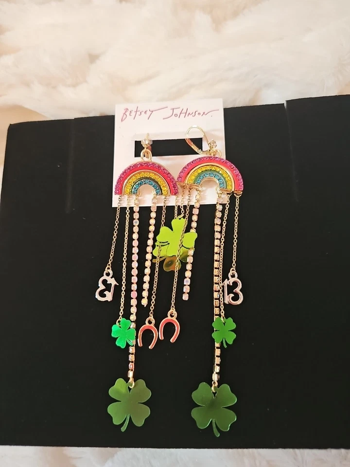 Pendientes BETSEY JOHNSON Día de San Patricio Araña Trébol Cuelga Tono Dorado  Foto 1 de 1