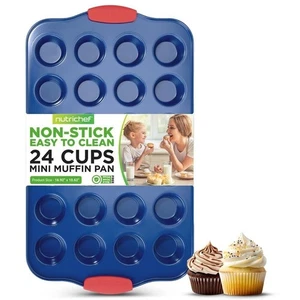 NutriChef 24 Cup Muffin Pan - Deluxe Nonstick Blue Coating use for NCSBSBL10 - Picture 1 of 6