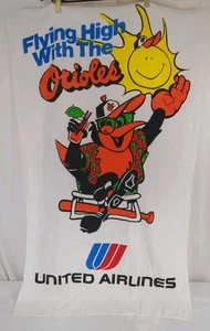 Vtg 80s Orioles Baseball Beach Bath Towel Baltimore Orioles United Airlines READ - Picture 1 of 6