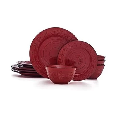  Trellis Snowflakes 12 Piece Dinnerware Set, Red Service For 4 Red Snowflake - Image 1 of 4
