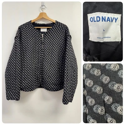 Chaqueta Bomber Old Navy Negra Geo Acolchada Calce Relajado Cremallera Completa Para Mujer Talla Grande Foto 1 de 4