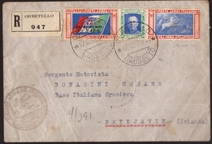Italia Regno,  trittico I-NAPO su raccomandata da Orbetello per Reykjavik  -HB63 - Picture 1 of 3