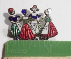 Antike 20er/30er Vintage 4 Holländer Damen tanzende Emaille bunte Anstecknadel Brosche Holland - Bild 1 von 3