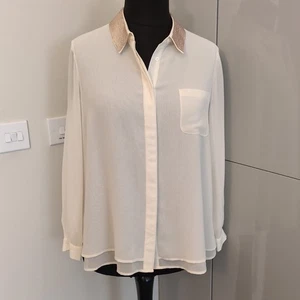 M&S Autograph Size 16 Cream & Gold Sequin Collar Blouse Floaty See Description - Picture 1 of 10