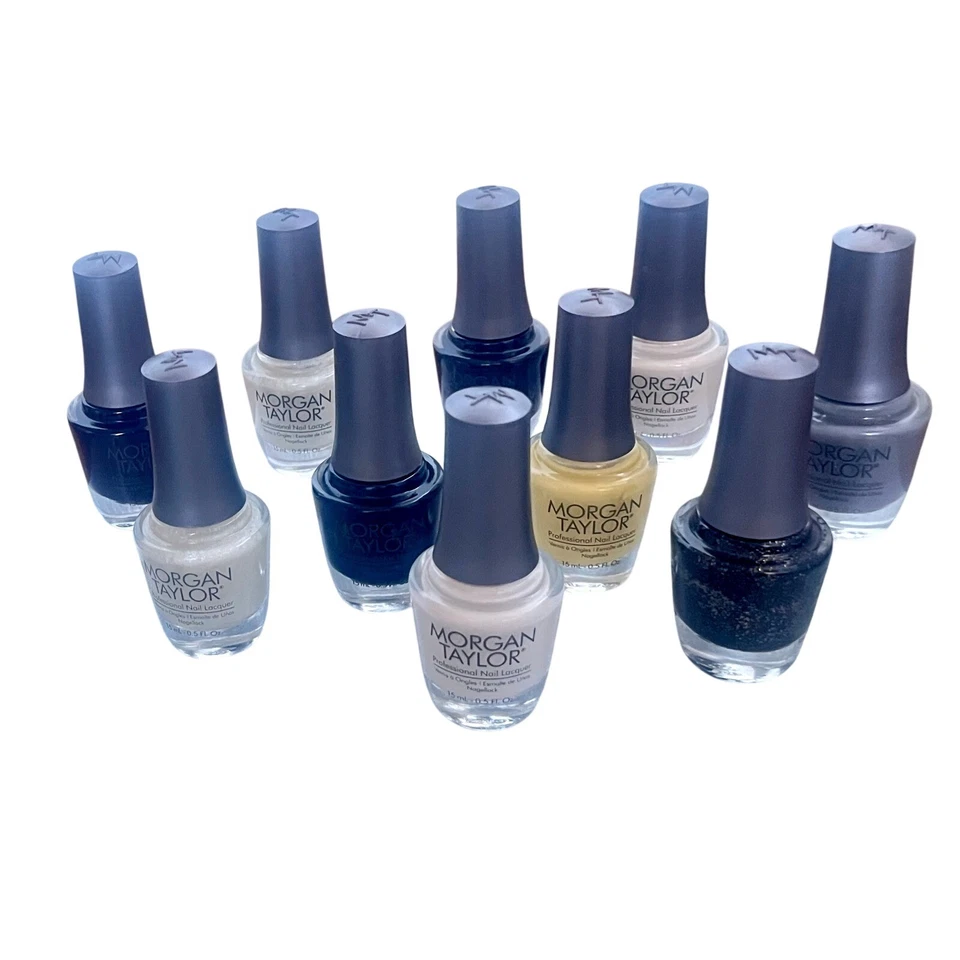 Juego de 10 esmaltes de uñas Morgan Taylor colores - azul, gris, blanco - nuevo Foto 1 de 4
