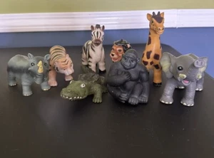 Safari Zoo Animal Toddler Toy Soft Rubber 2005 Lot Of 8 Rhino Giraffe Lion 5” - Picture 1 of 9