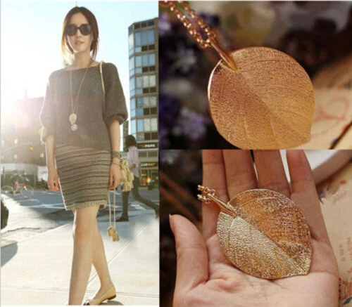 Grande Catena 70 Cm Collana Con Foglia Di 6 Cm In Rilievo In Oro. GOLD FILLED - Immagine 1 di 1