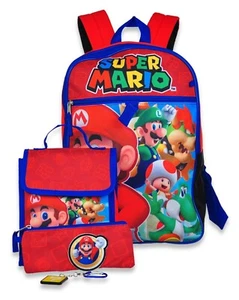 SUPER MARIO & LUIGI Kids 5-Pc. 16'' Backpack Set w /Insulated Lunch Sack NWT $40 - Picture 1 of 4