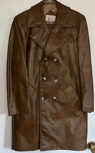 Vintage Men’s Cresco Leather Overcoat Brown Glazed Lambskin Size 40 1970s - Picture 1 of 6