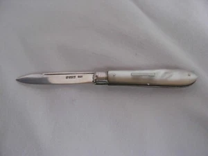 ANTIQUE ENGLISH STERLING SILVER MOTHER OF PEARL FOLDING KNIFE,EARLY 20 CENTURY. - Picture 1 of 11