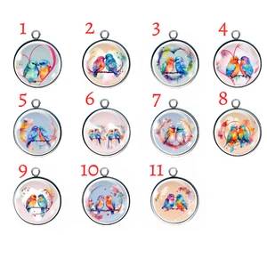 Dijes de cabujón de vidrio Birds in Love, Love Birds - Imagen 1 de 26