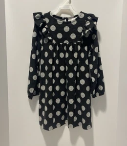Zara Girl’s Size 5-6 Year Old Black & Gray Polka Dot Sweater Dress Long Sleeves - Picture 1 of 8