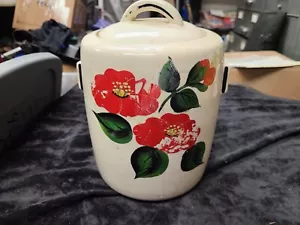 Tarro de galletas McCoy vintage bote hibisco marfil cerámica rojo verde floral mediados CM - Imagen 1 de 8
